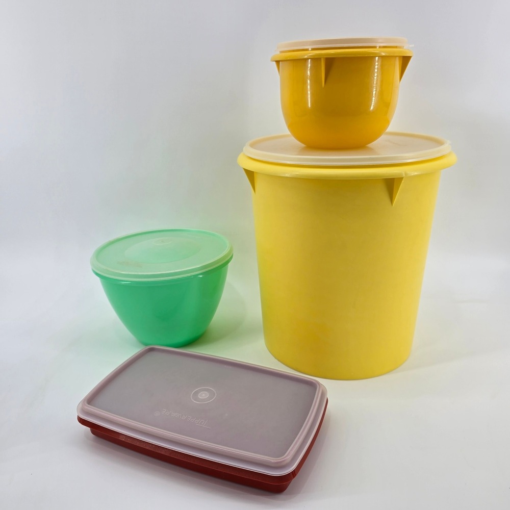 Tupperware Food Storage Containers Set Vintage Plastic Multi-Color 4-Piece